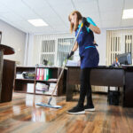 empty commercial office cleaning service at night after business hours